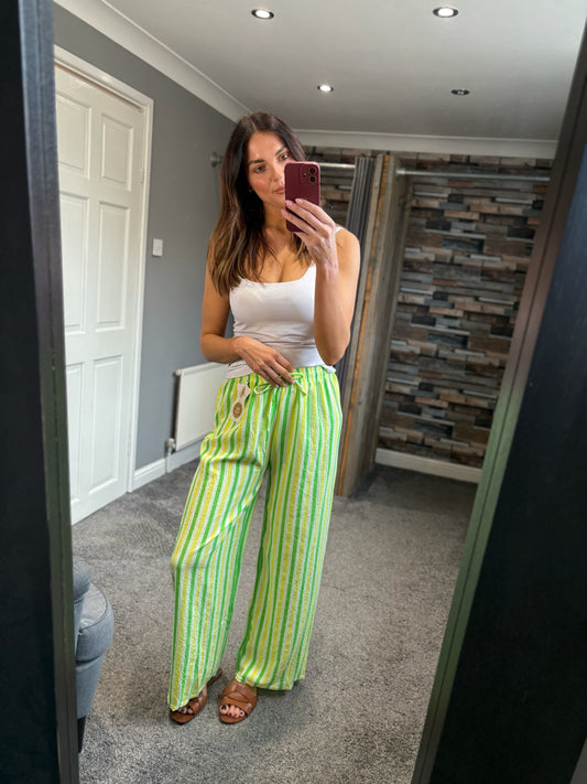 Wide Leg Trousers - Bright Stripe