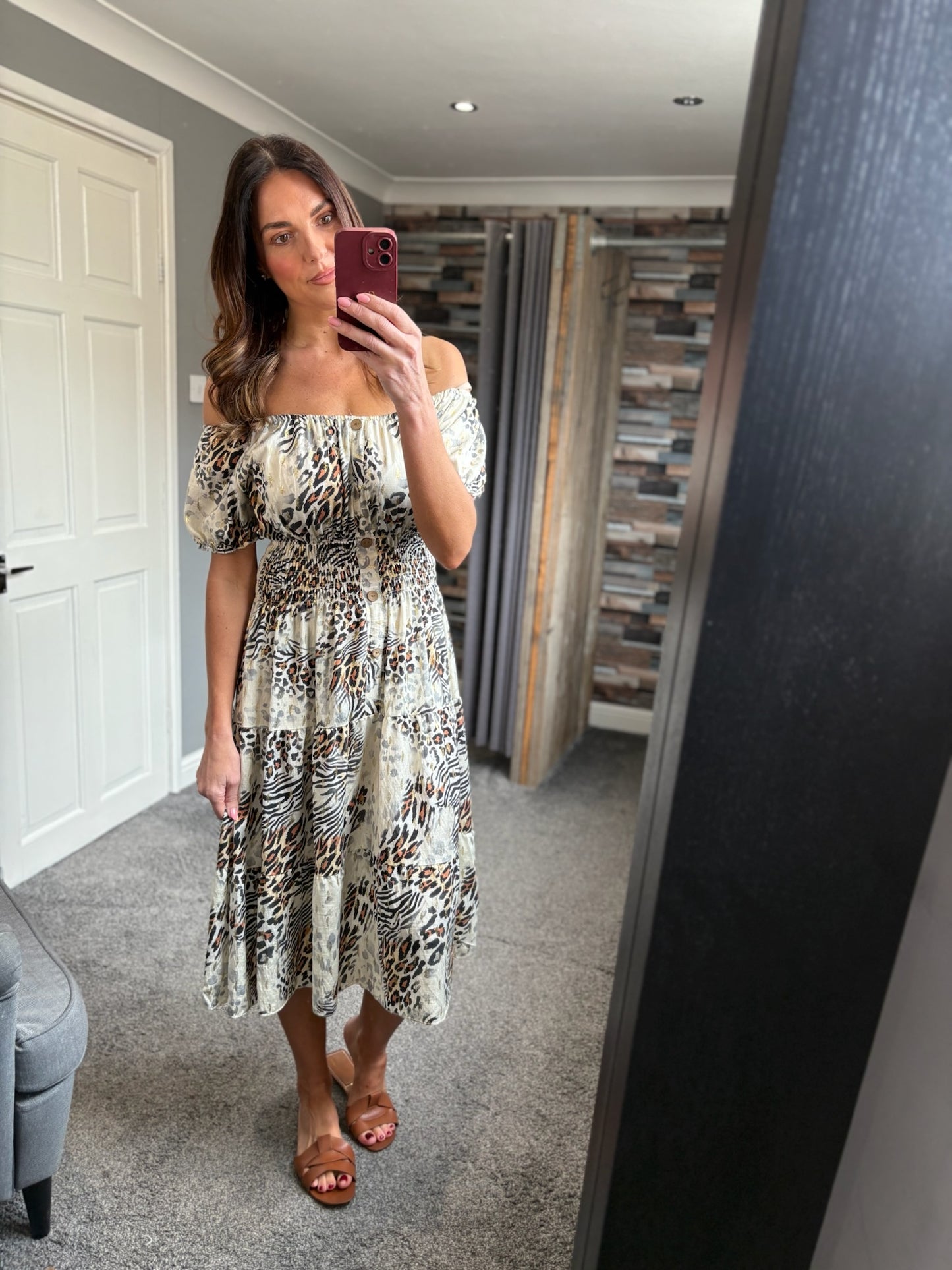 Leopard Brights Bardot Dress