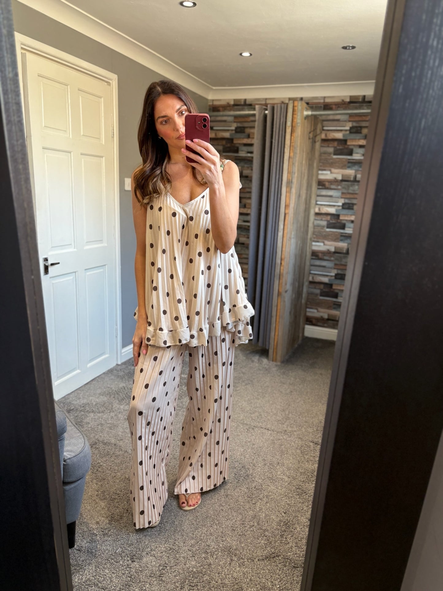 Wide Leg Trousers - Spotty Pleated