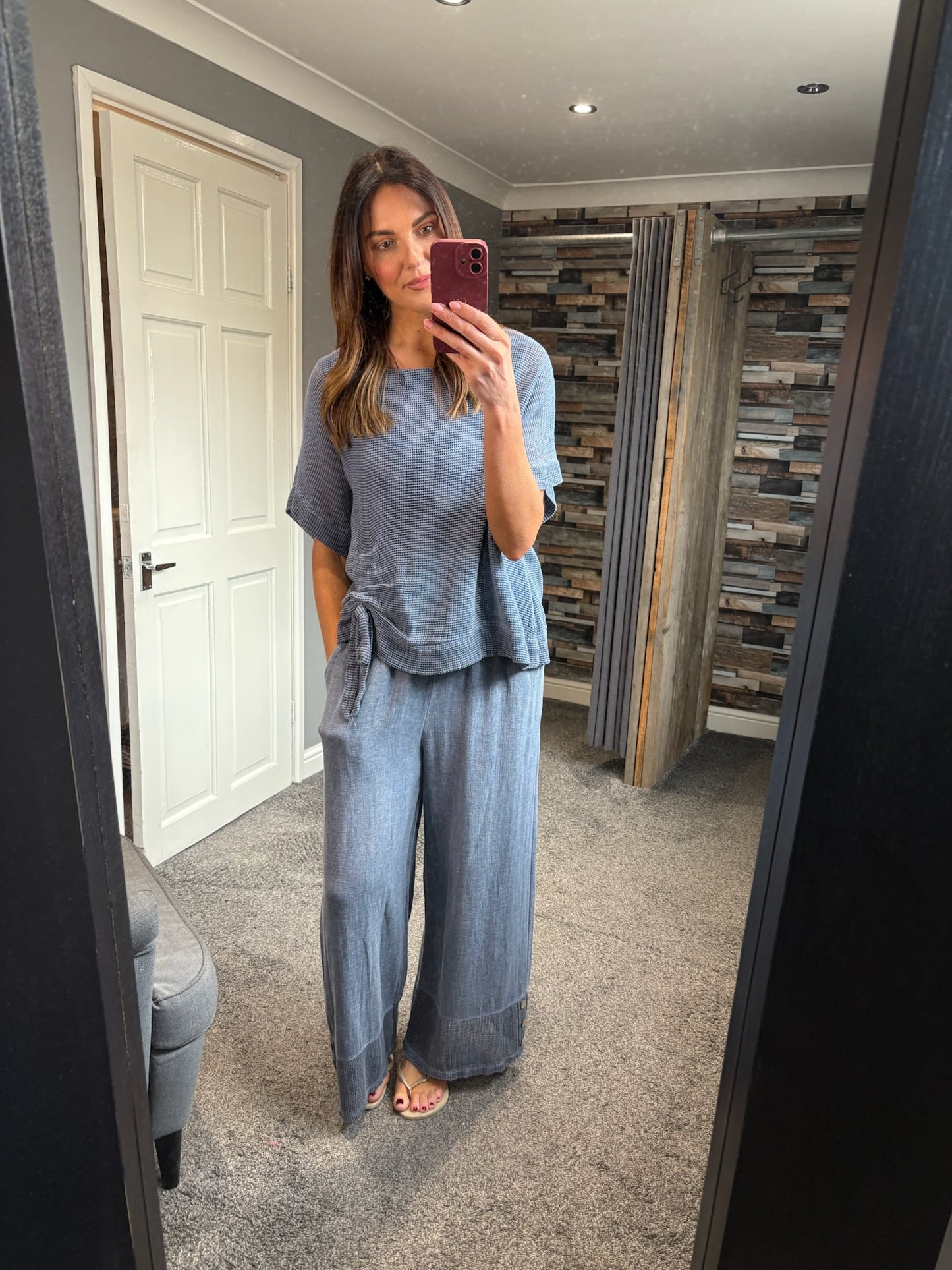 Linen Waffle Ruched Top