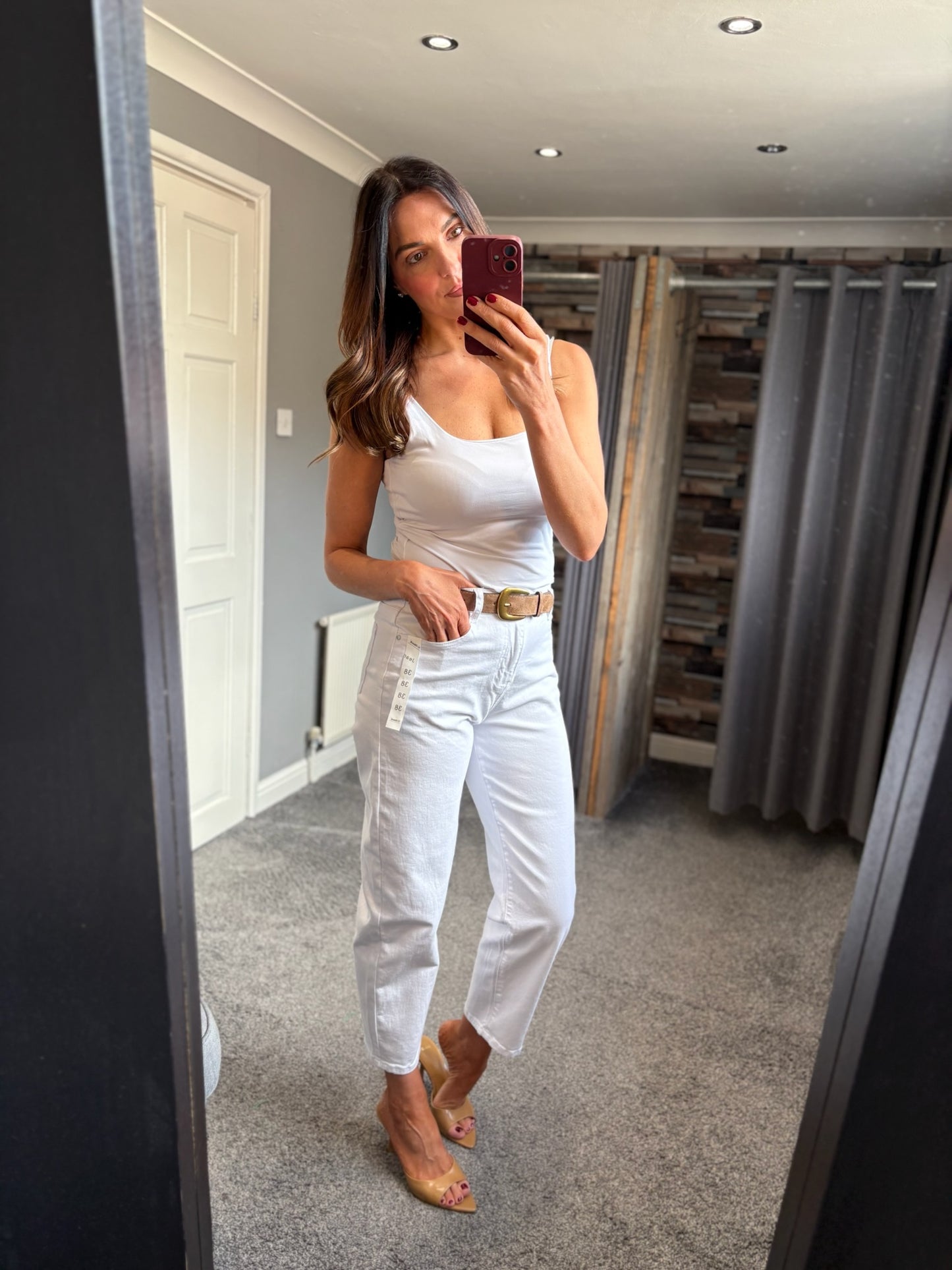 White Belted Barrel Jeans