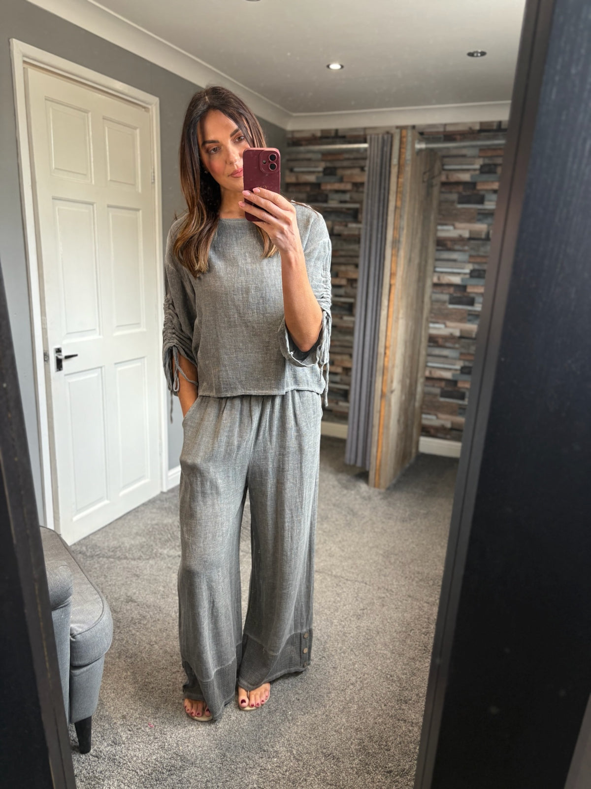 Linen Ruched Sleeve Top
