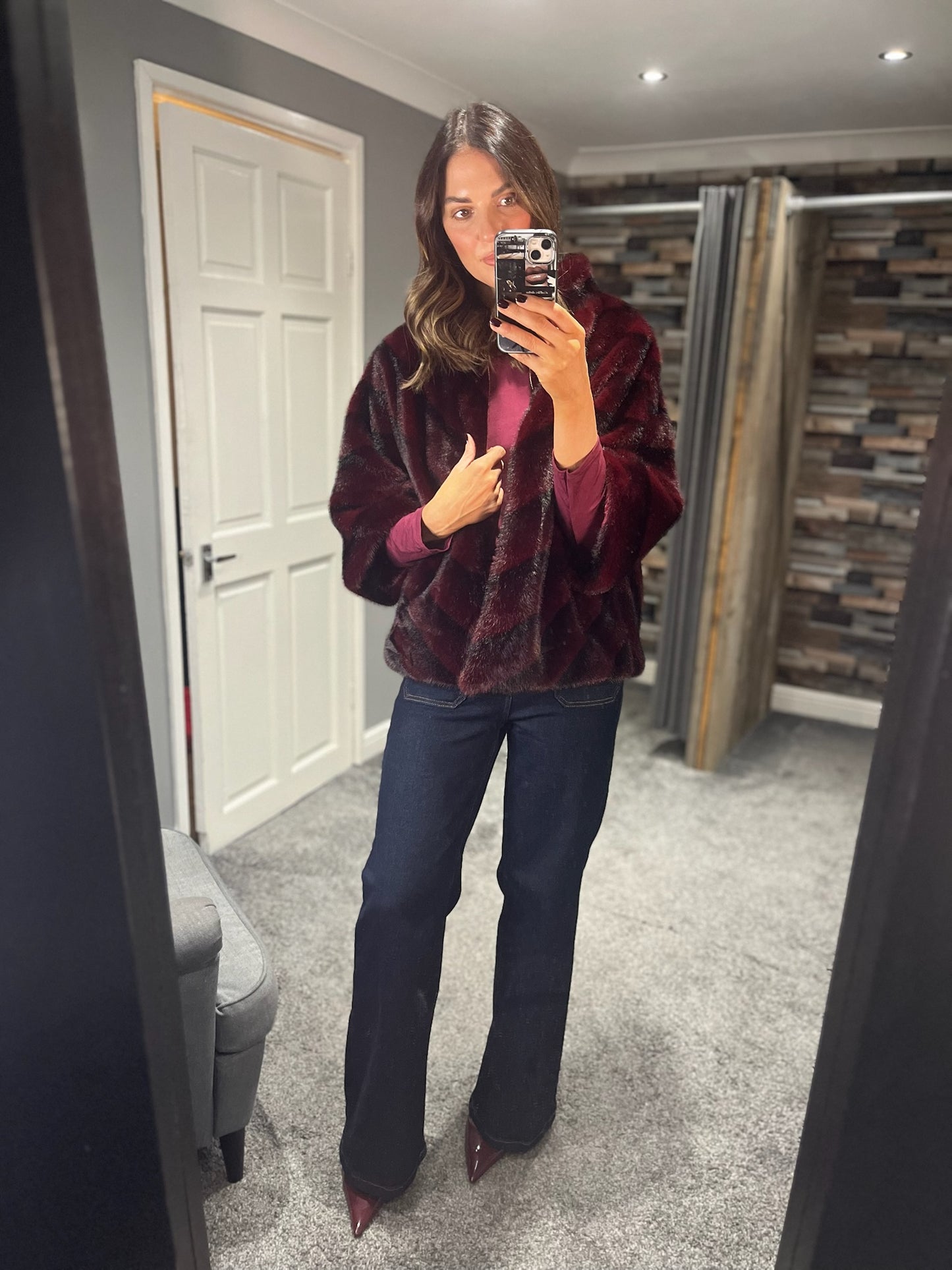 MaxMara inspired Fur Jacket - Wine