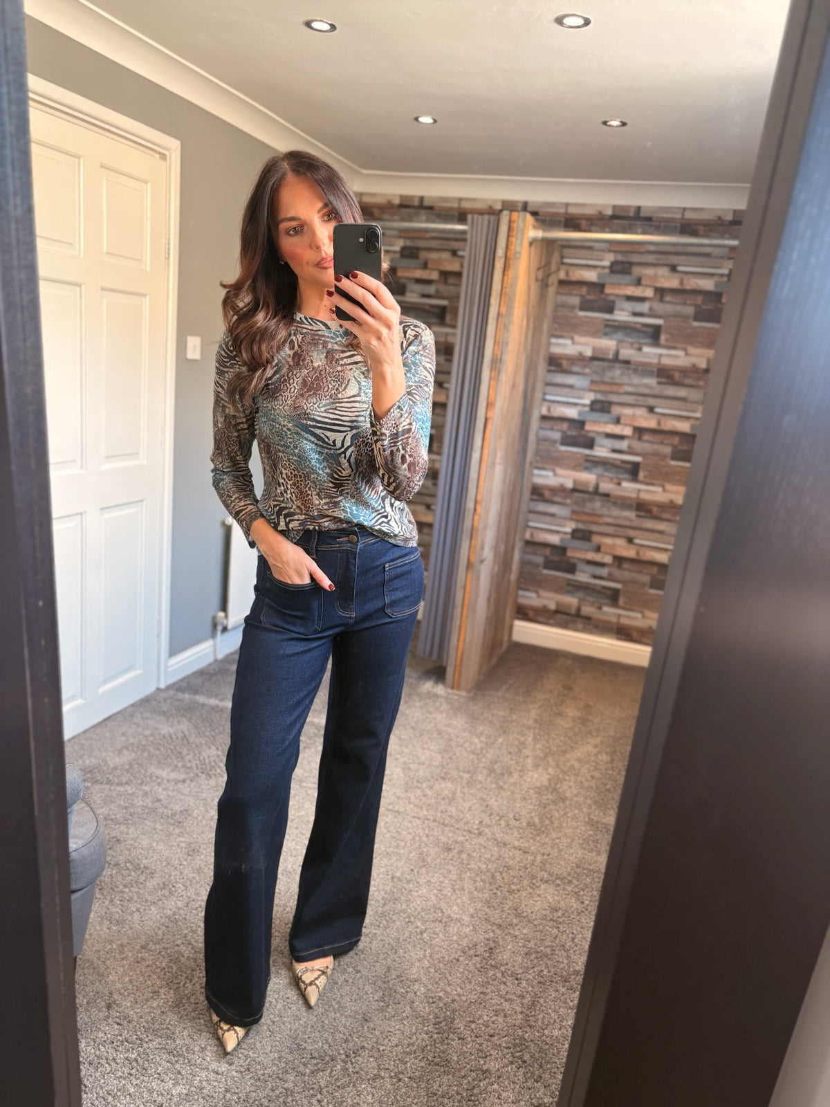 Blue Animal Mesh Top