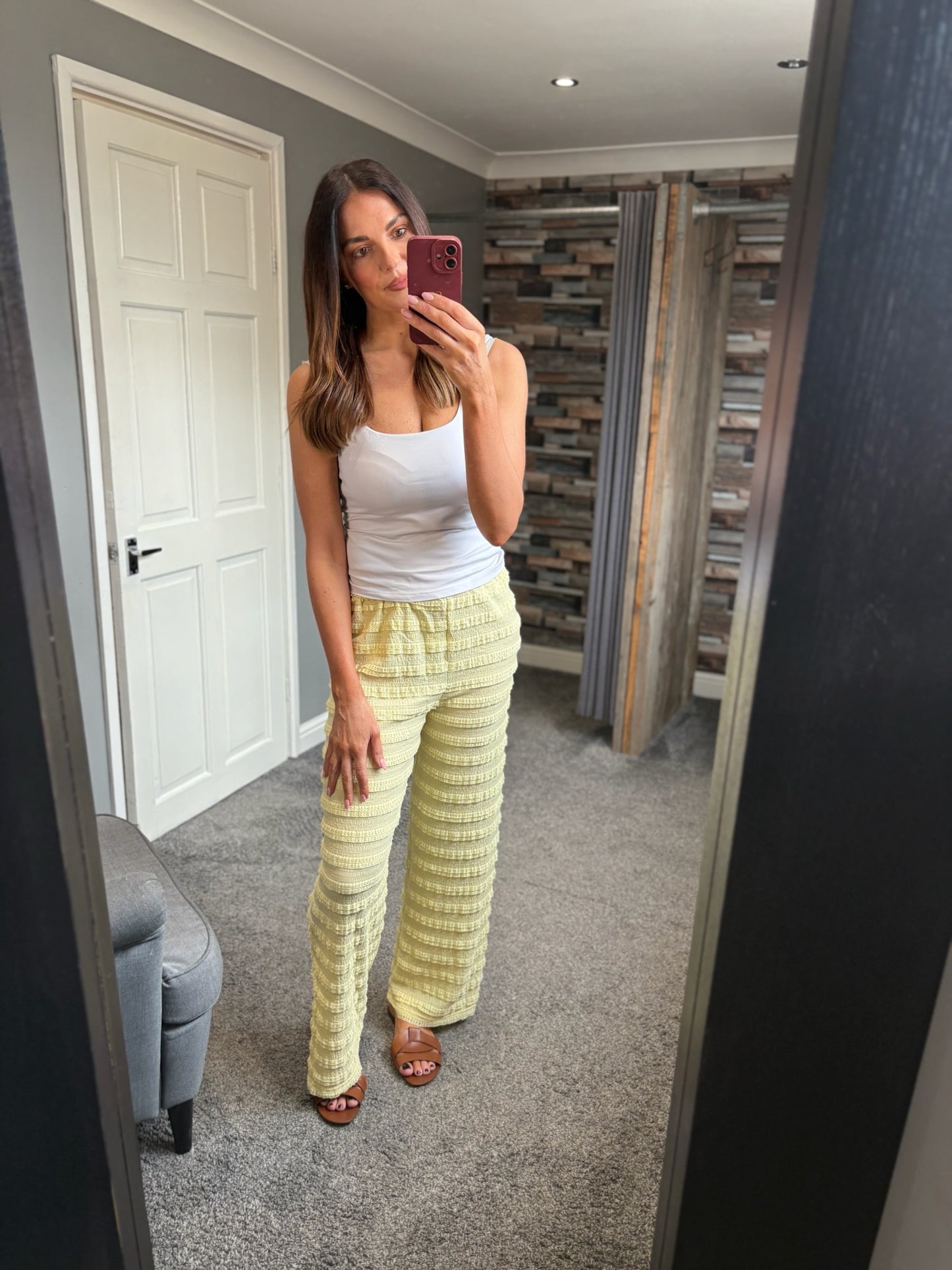 Wide Leg Trousers - Crinkle Frill Detail