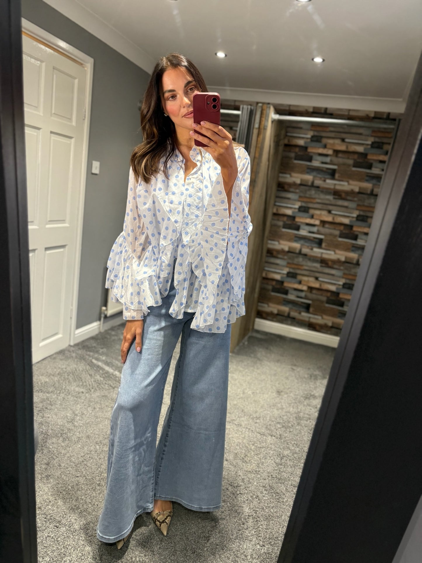 Spotty Frill Sleeve Blouse