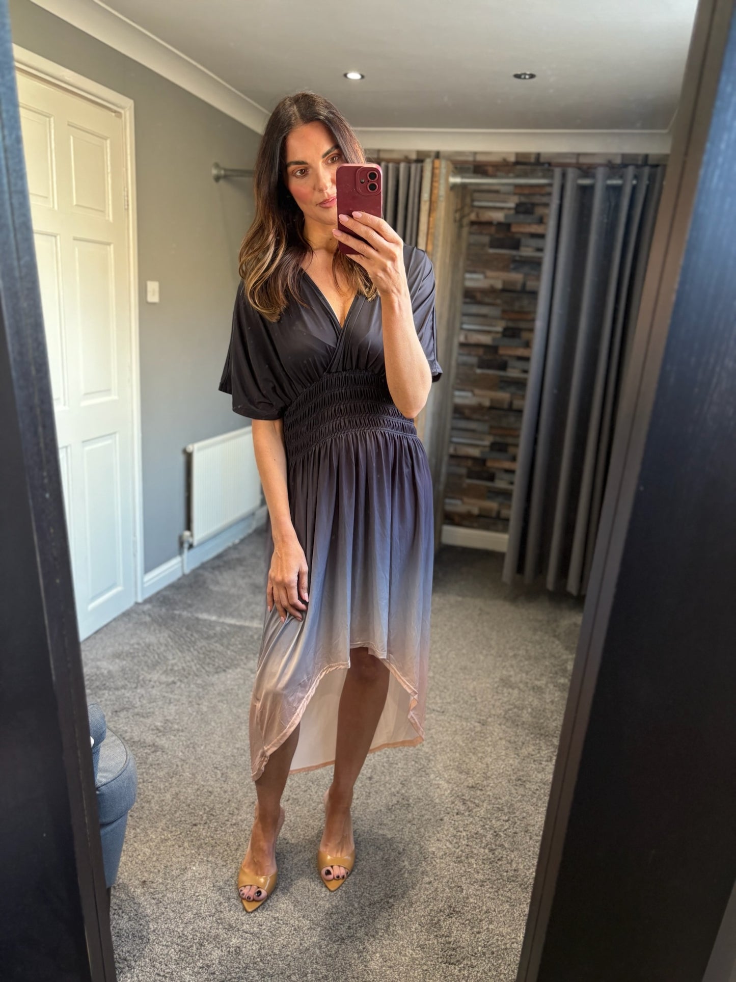 Ombre Crossover Slinky HiLo Dress