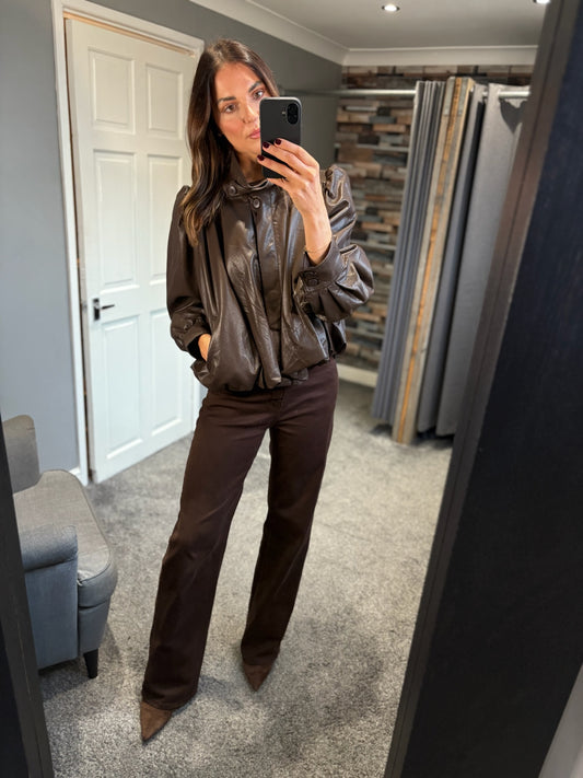 PU Bubble Hem Jacket