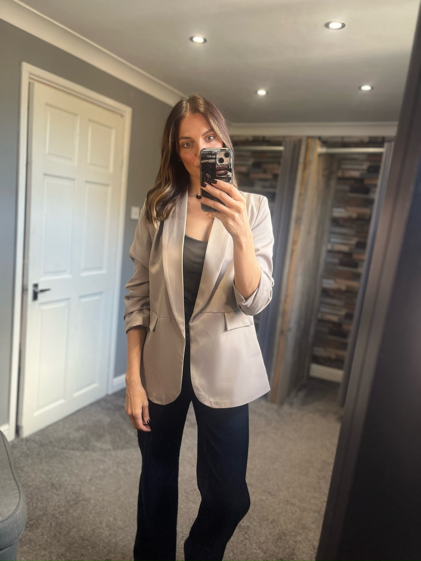 Ruched Sleeve Blazer - Truffle