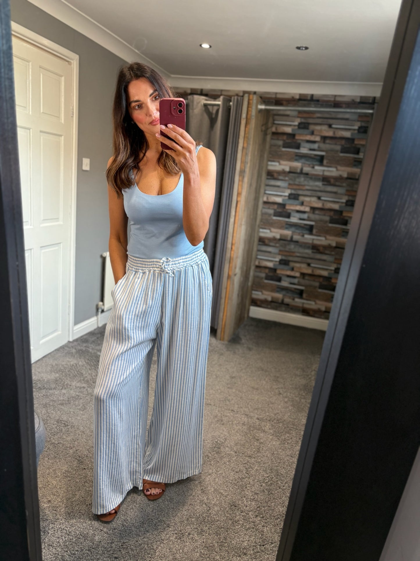 Linen Stripe Wide Leg Trouser