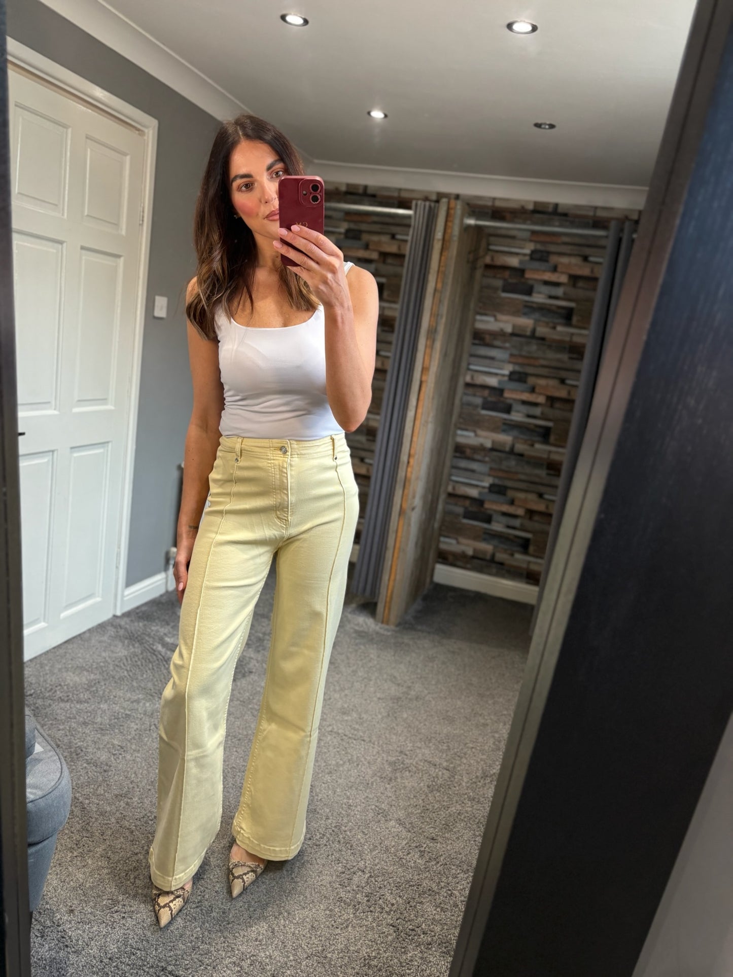 Seam Detail Wide Leg Jeans - Lemon