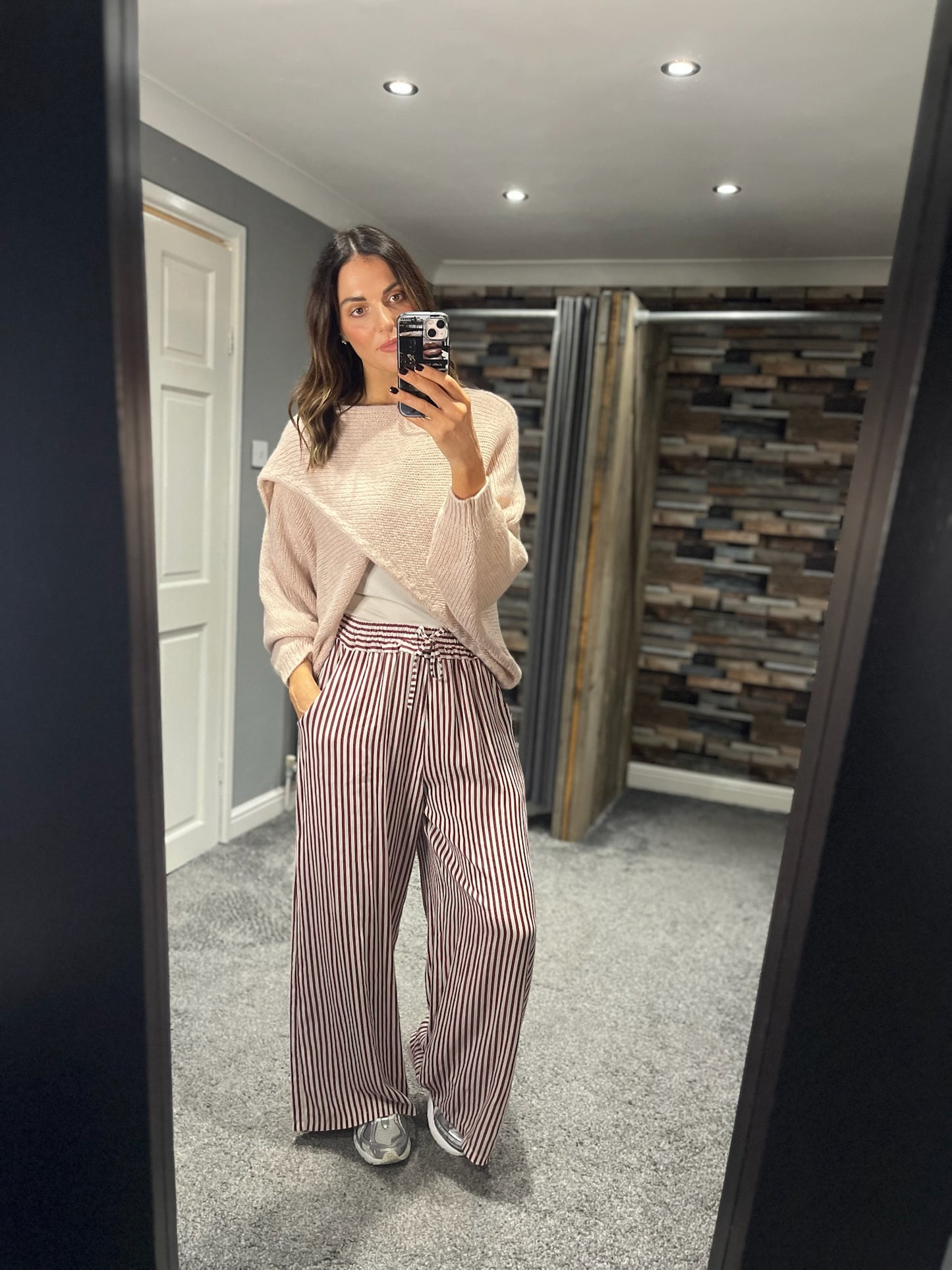 Linen Stripe Wide Leg Trouser