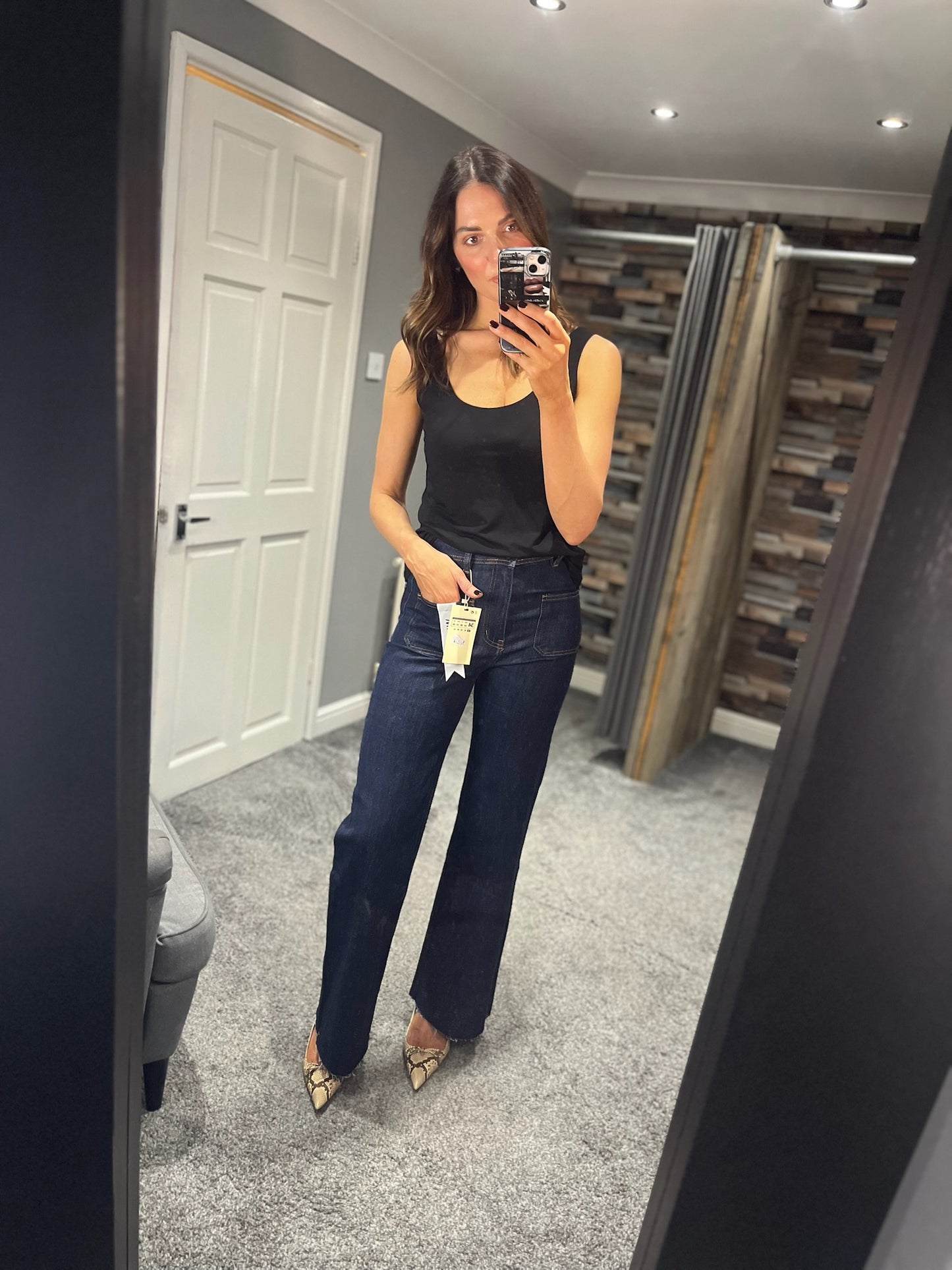 Zip & Pocket Detail Wide Leg Jeans - Blue