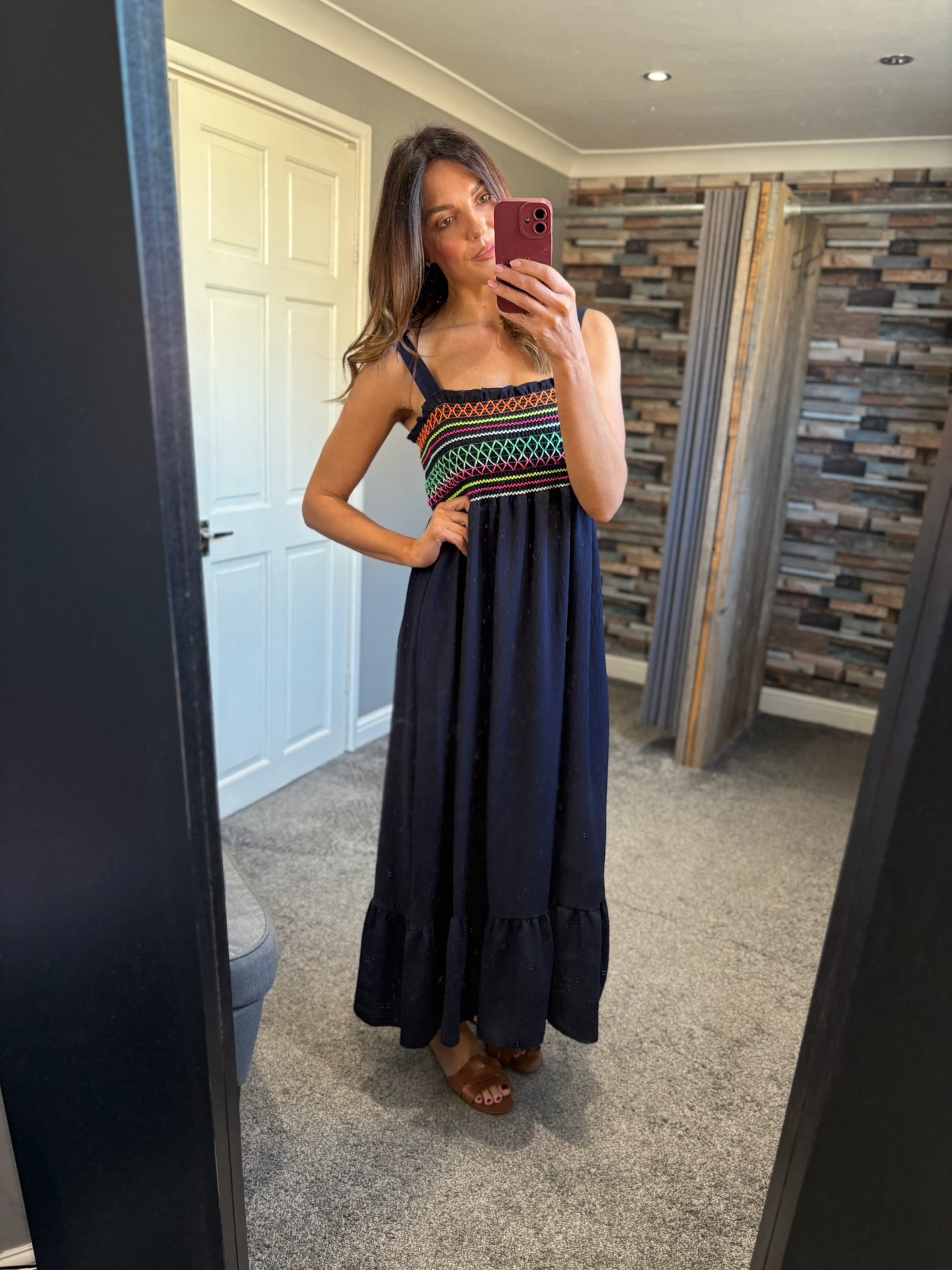 Strappy Shirred Midi Dress