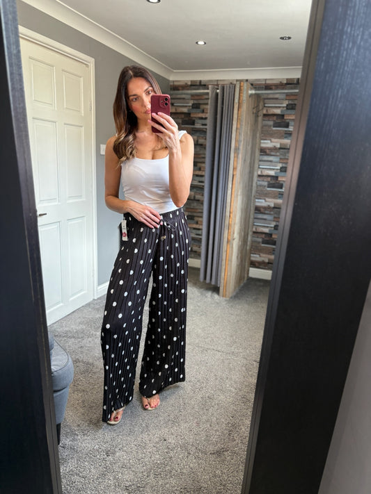 Wide Leg Trousers - Spotty Pleated