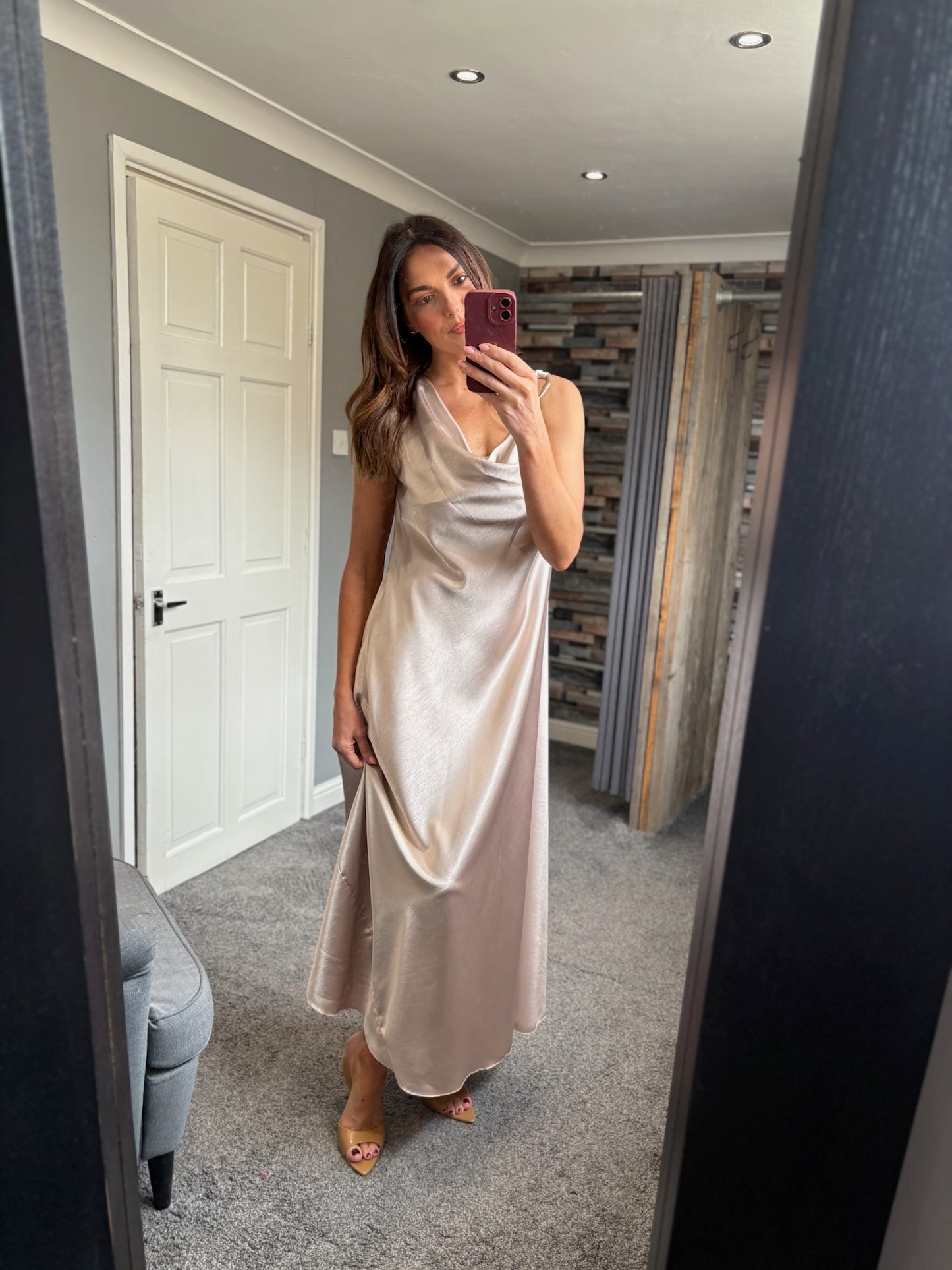 Satin Gold Buckle Dress