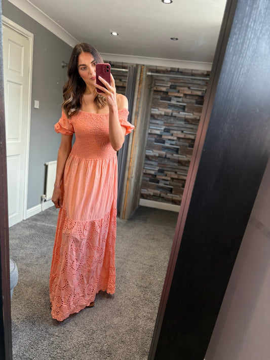 Bardot Shirred Dress