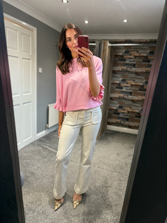 Pastel Frill Sleeve Drape Jumper