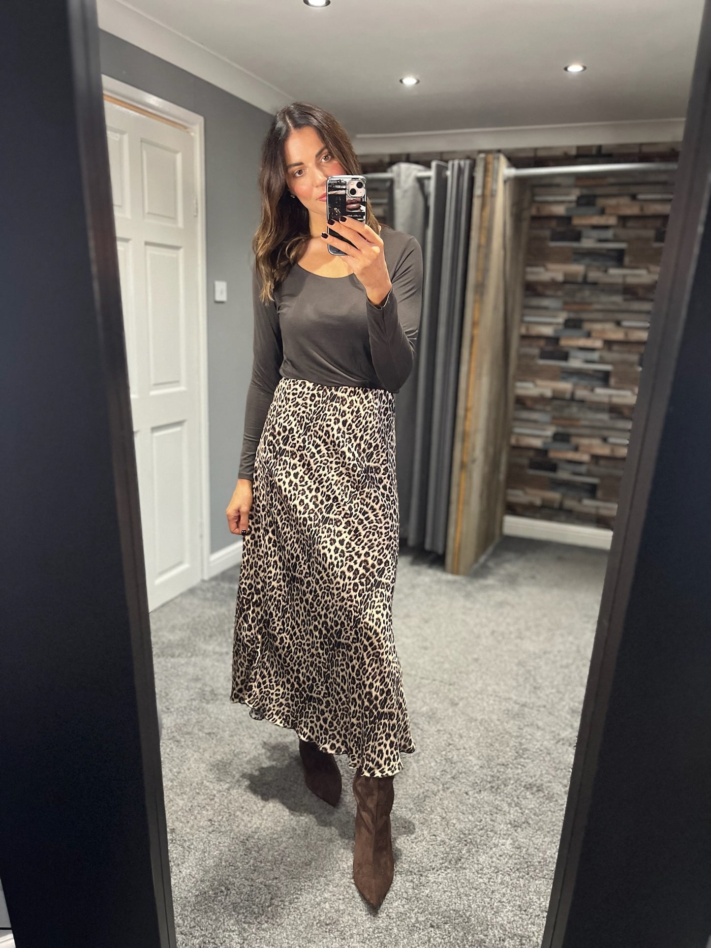 Leopard Satin Skirt