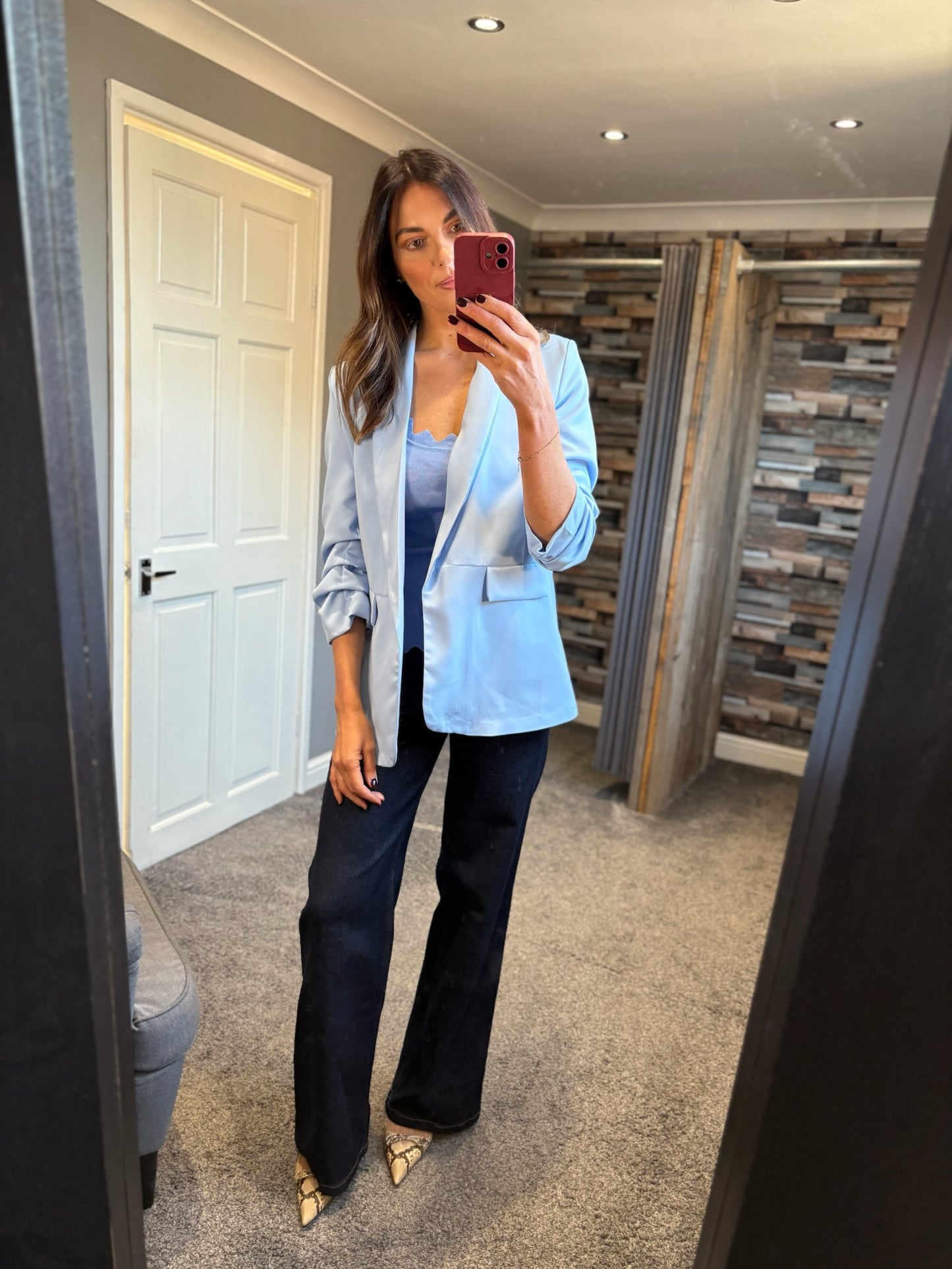 Ruched Sleeve Blazer - Cornflower