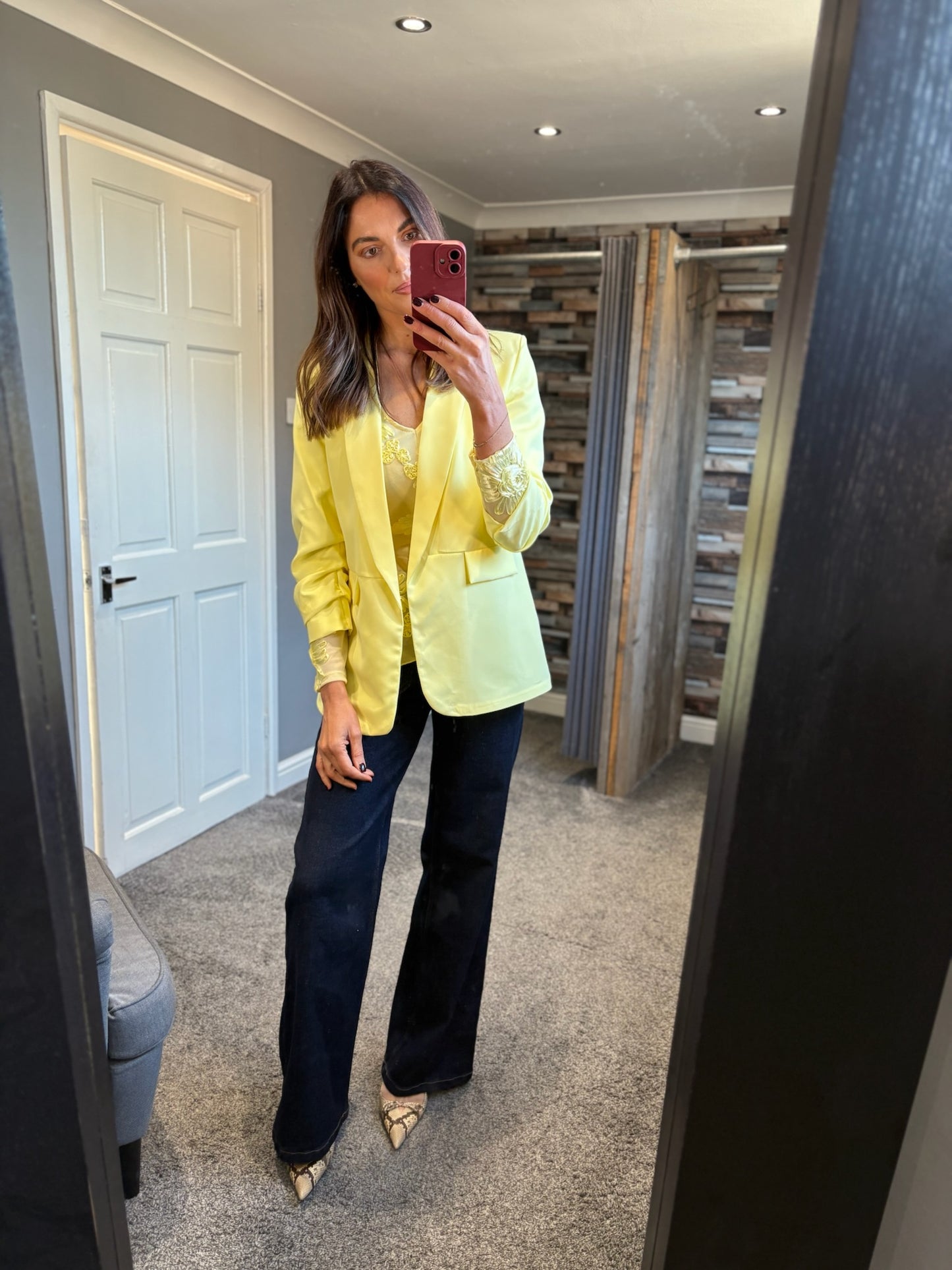 Ruched Sleeve Blazer - Lemon