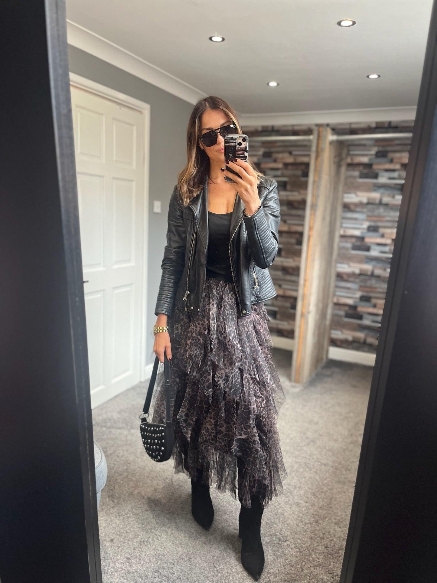 Leopard Ruffle Net Skirt