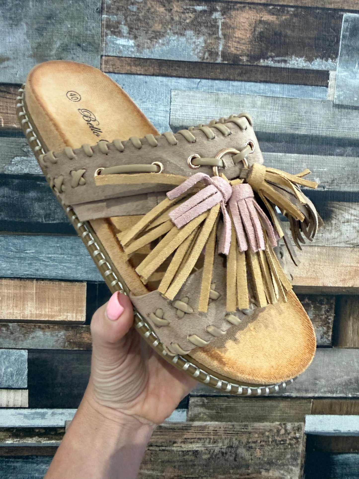 Fringe Sandals - Taupe
