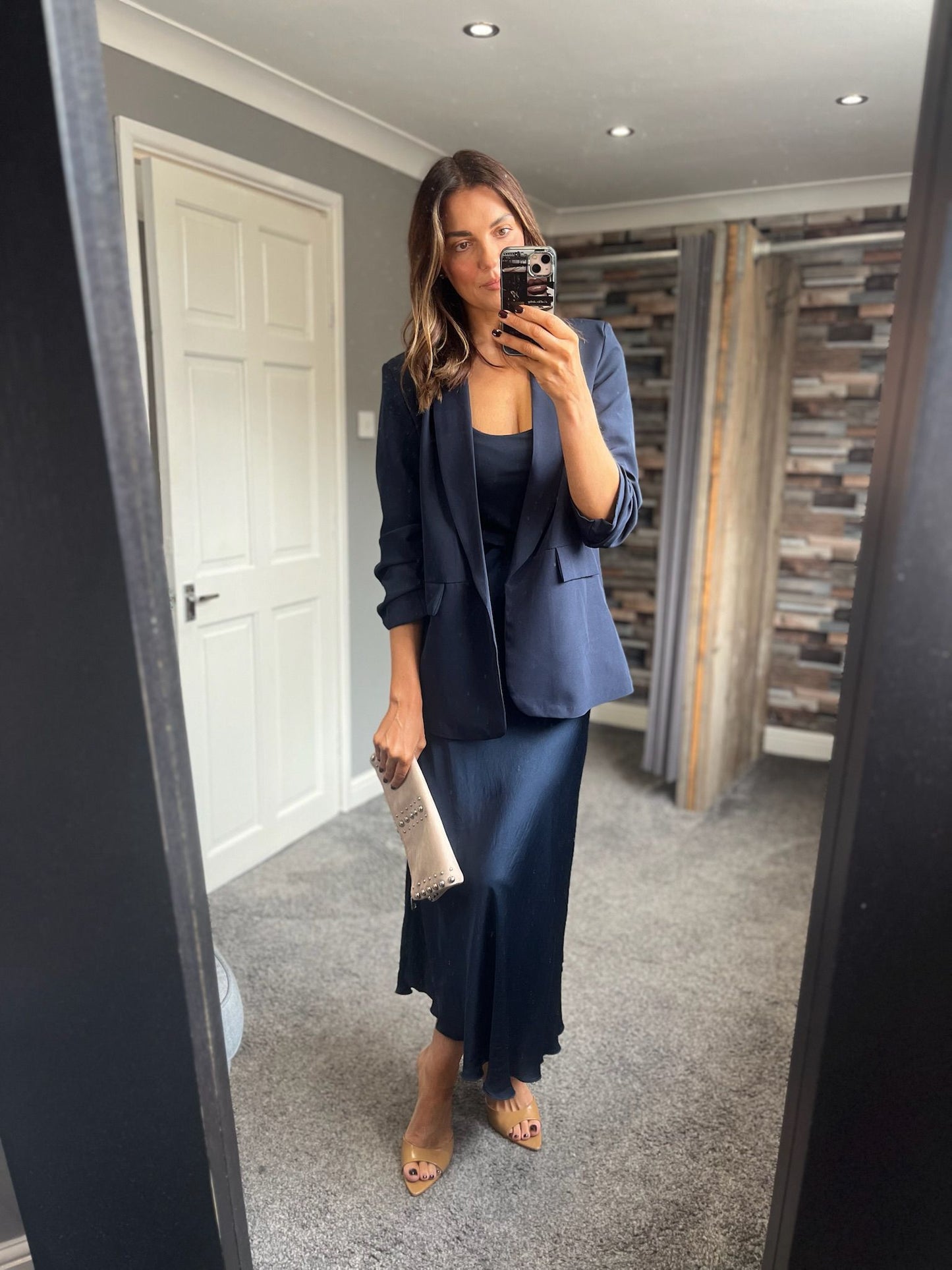 Ruched Sleeve Blazer - Navy