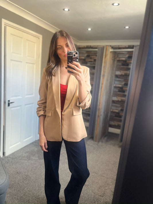 Ruched Sleeve Blazer - Camel