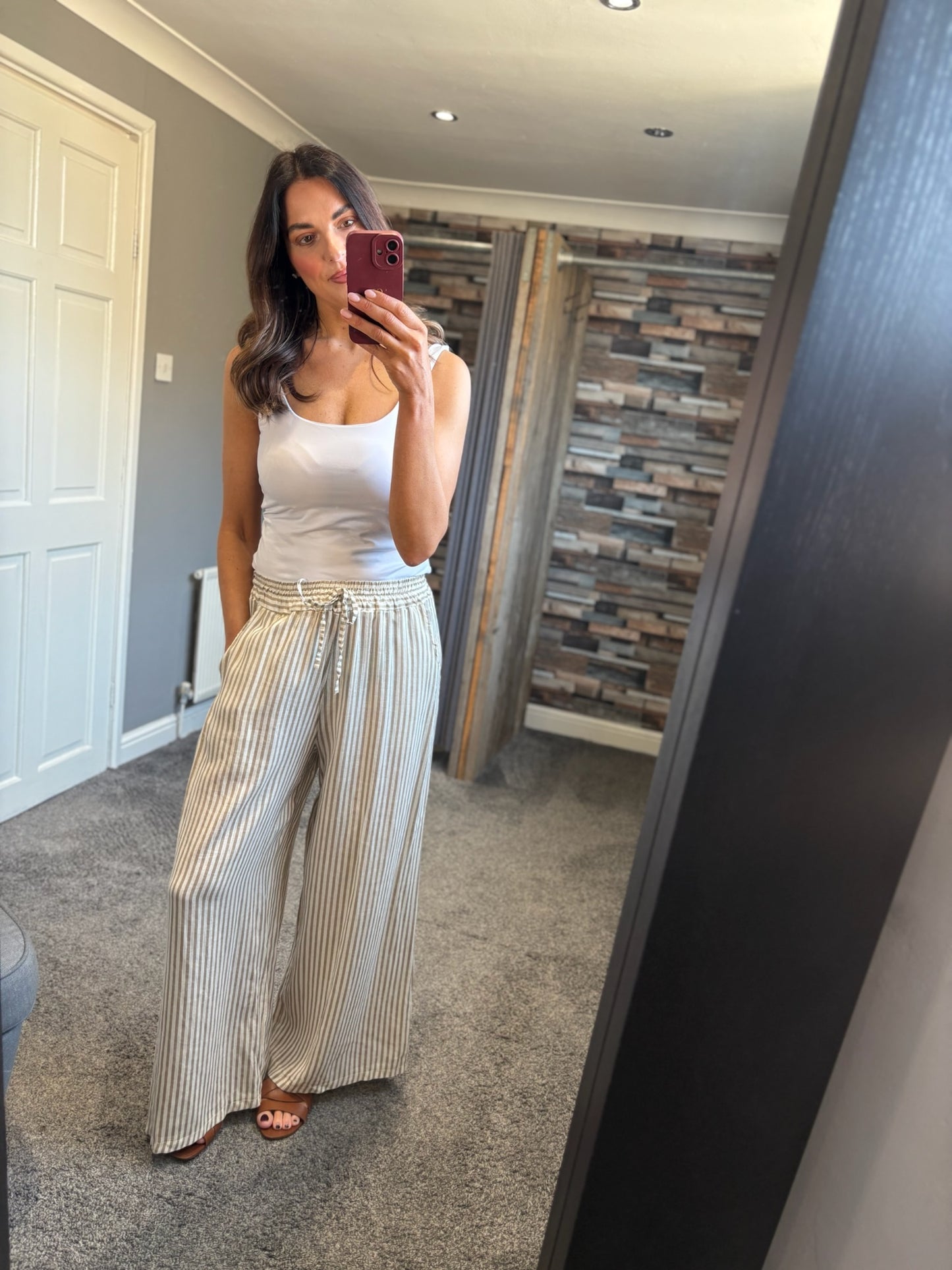 Linen Stripe Wide Leg Trouser