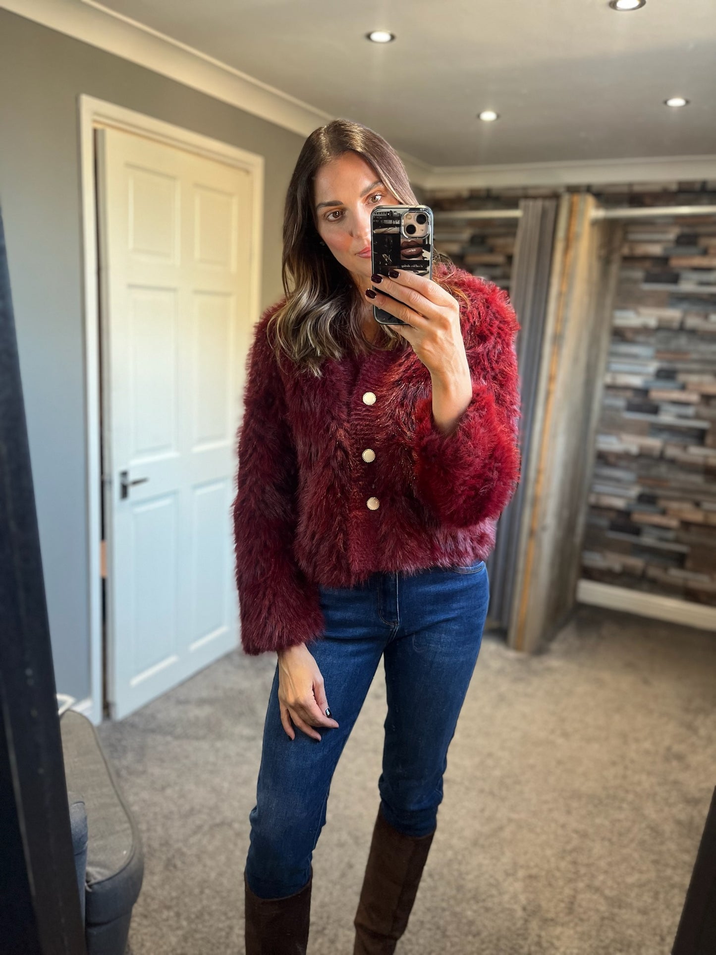Fur Jacket/Cardigan - Wine