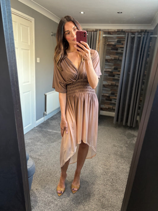 Ombre Crossover Slinky HiLo Dress