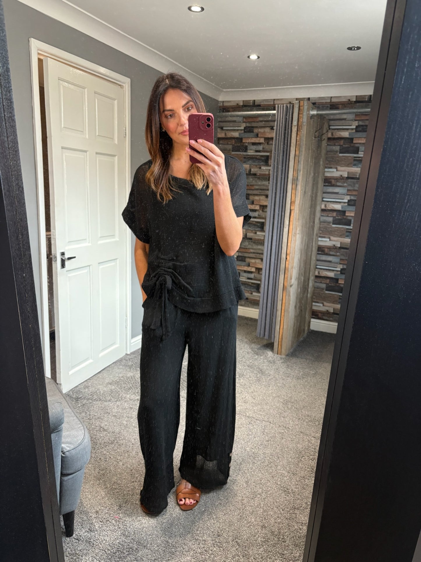 Linen Waffle Button Trouser