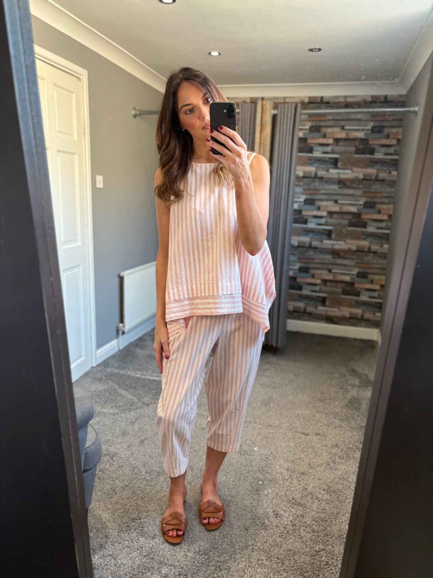 Stripe Linen Barrel Leg Trouser