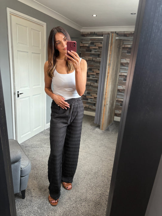 Wide Leg Trousers - Crinkle Frill Detail