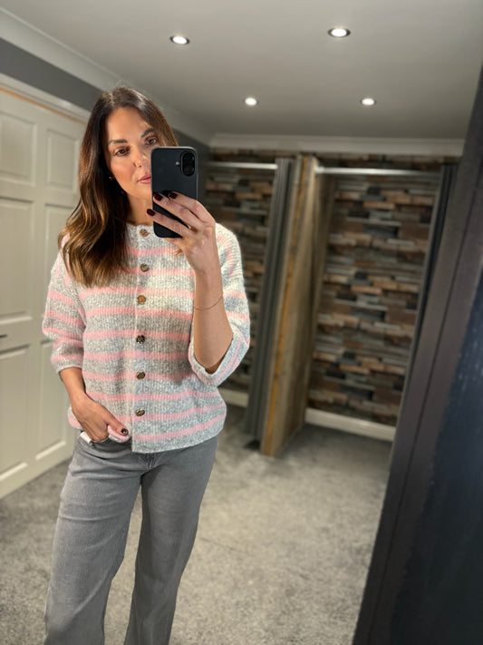 Grey & Pink Stripe Cardigan