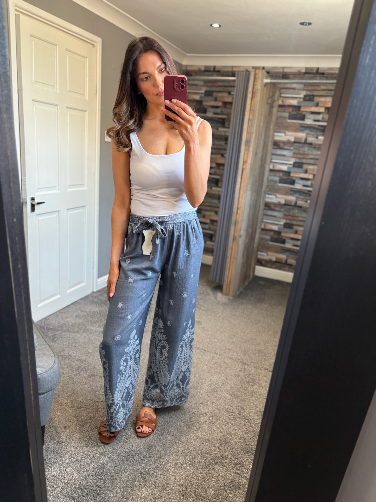 Wide Leg Trousers - Denim Tie