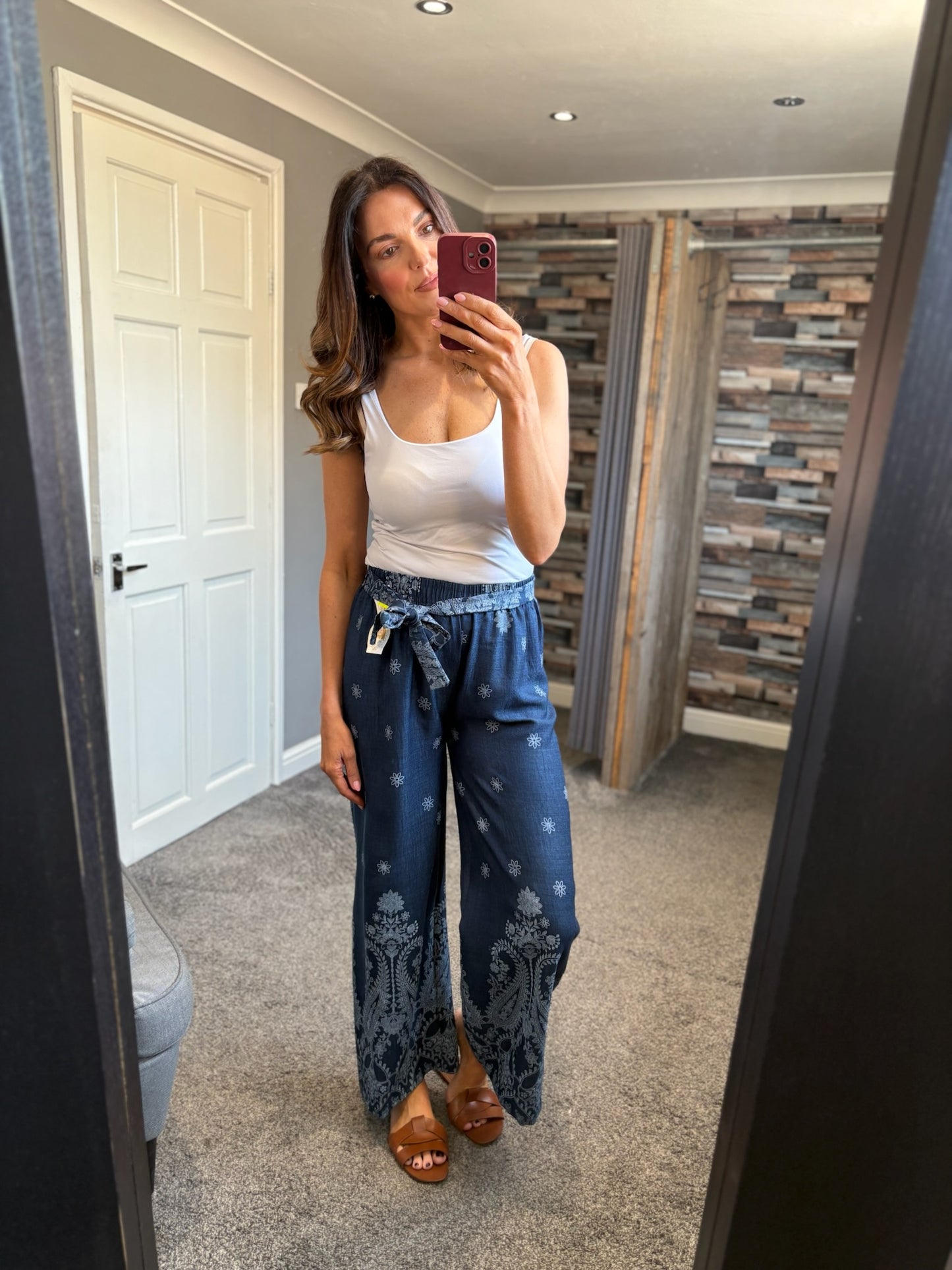 Wide Leg Trousers - Denim Tie