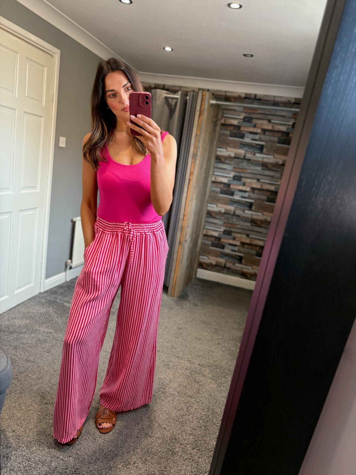 Linen Stripe Wide Leg Trouser