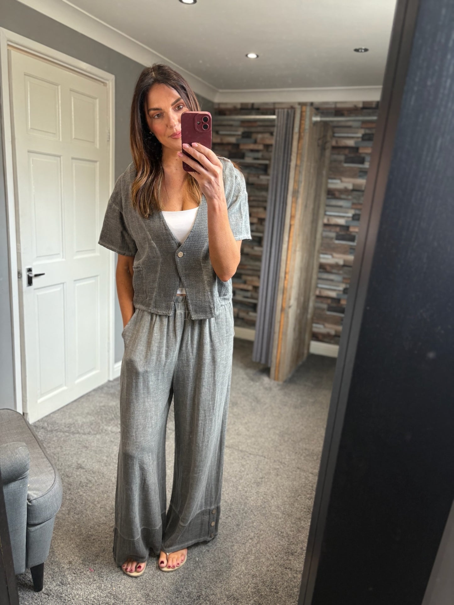 Linen Waffle Trim Cardi