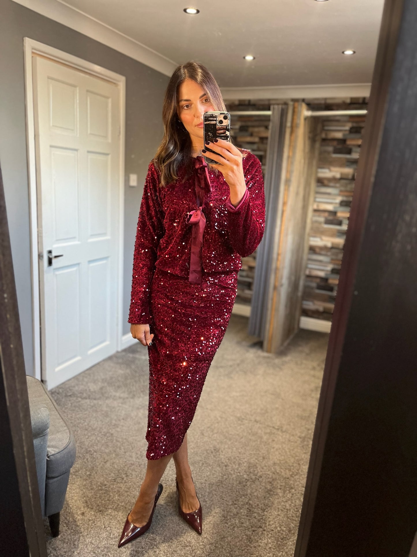 Sequin Skirt Co-ord - Wine