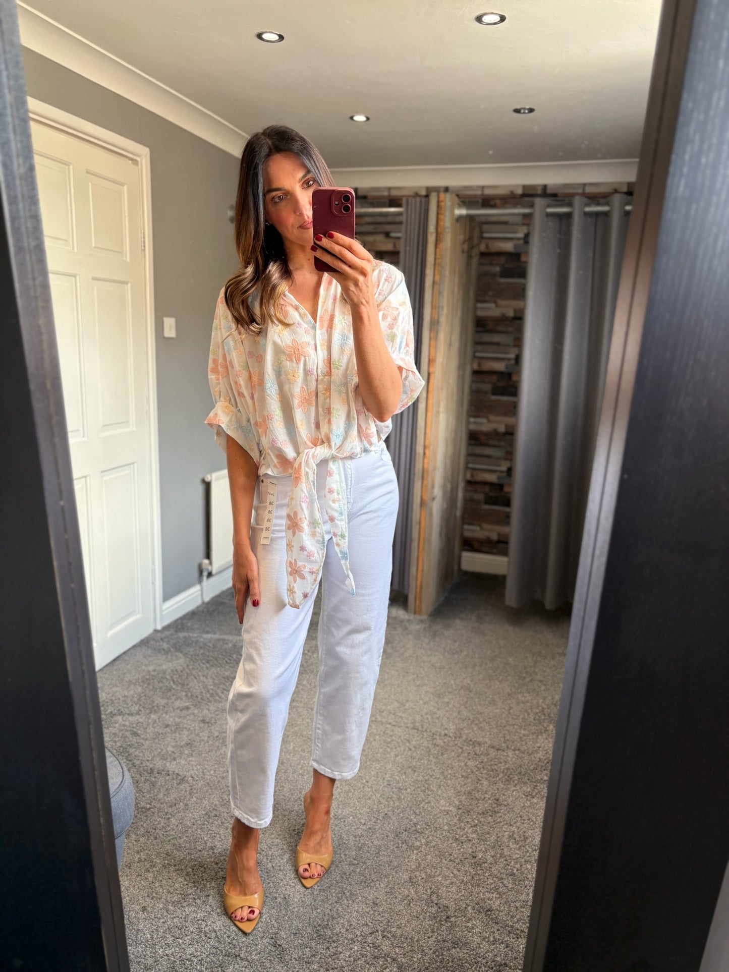 Peach Floral Tie Blouse