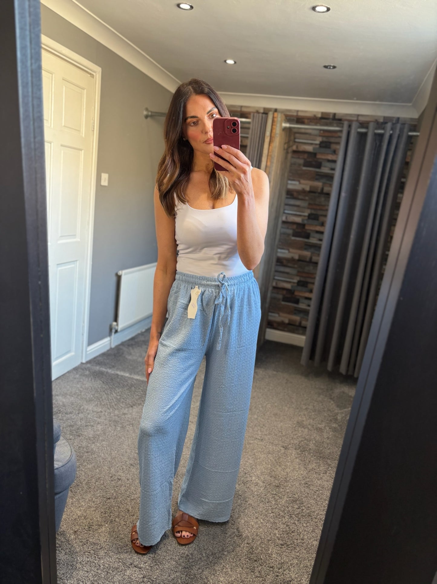 Wide Leg Trousers - Crinkle