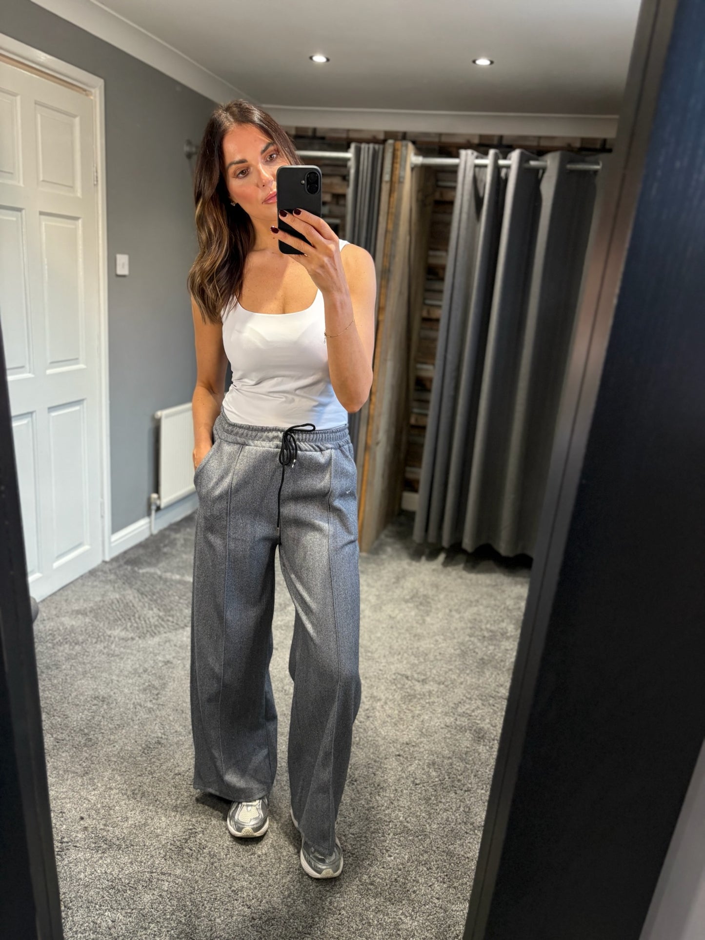 Herringbone Wide Leg Trousers