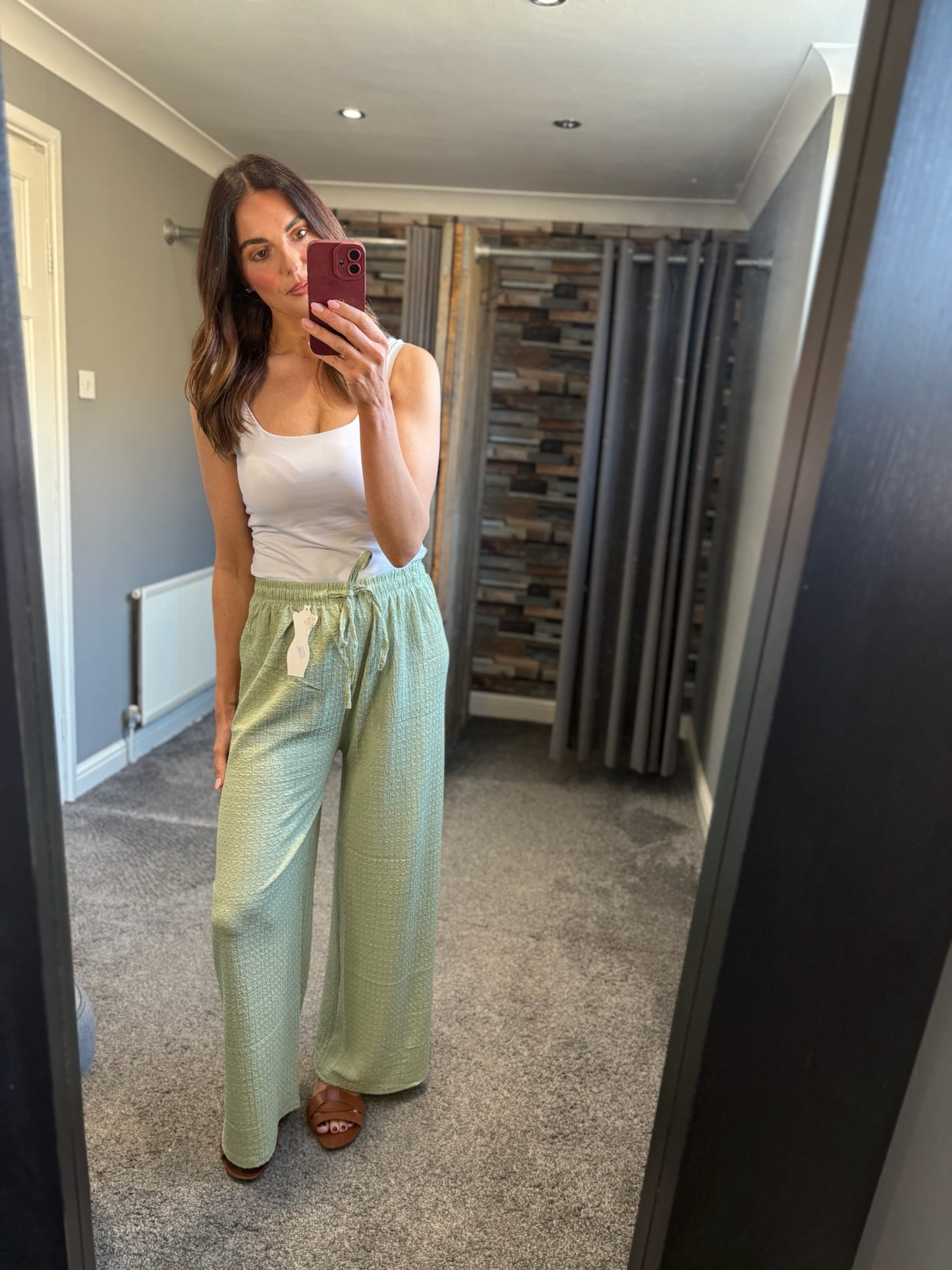 Wide Leg Trousers - Crinkle