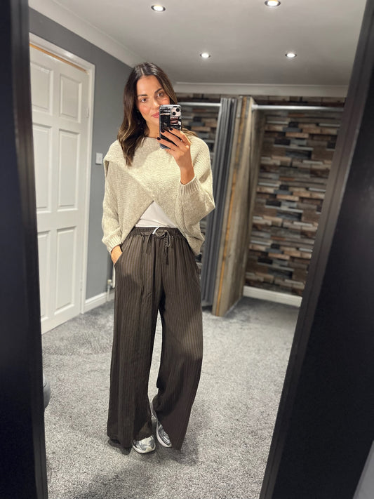 Linen Stripe Wide Leg Trouser