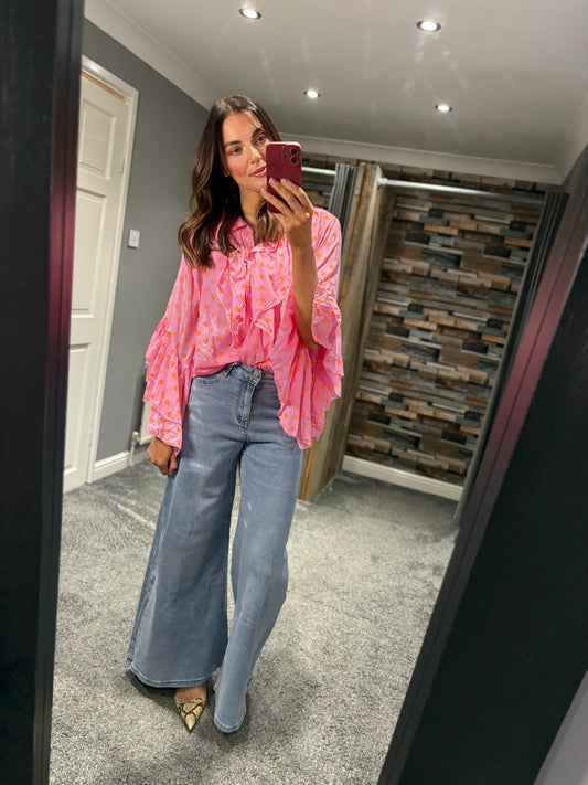 Spotty Frill Sleeve Blouse
