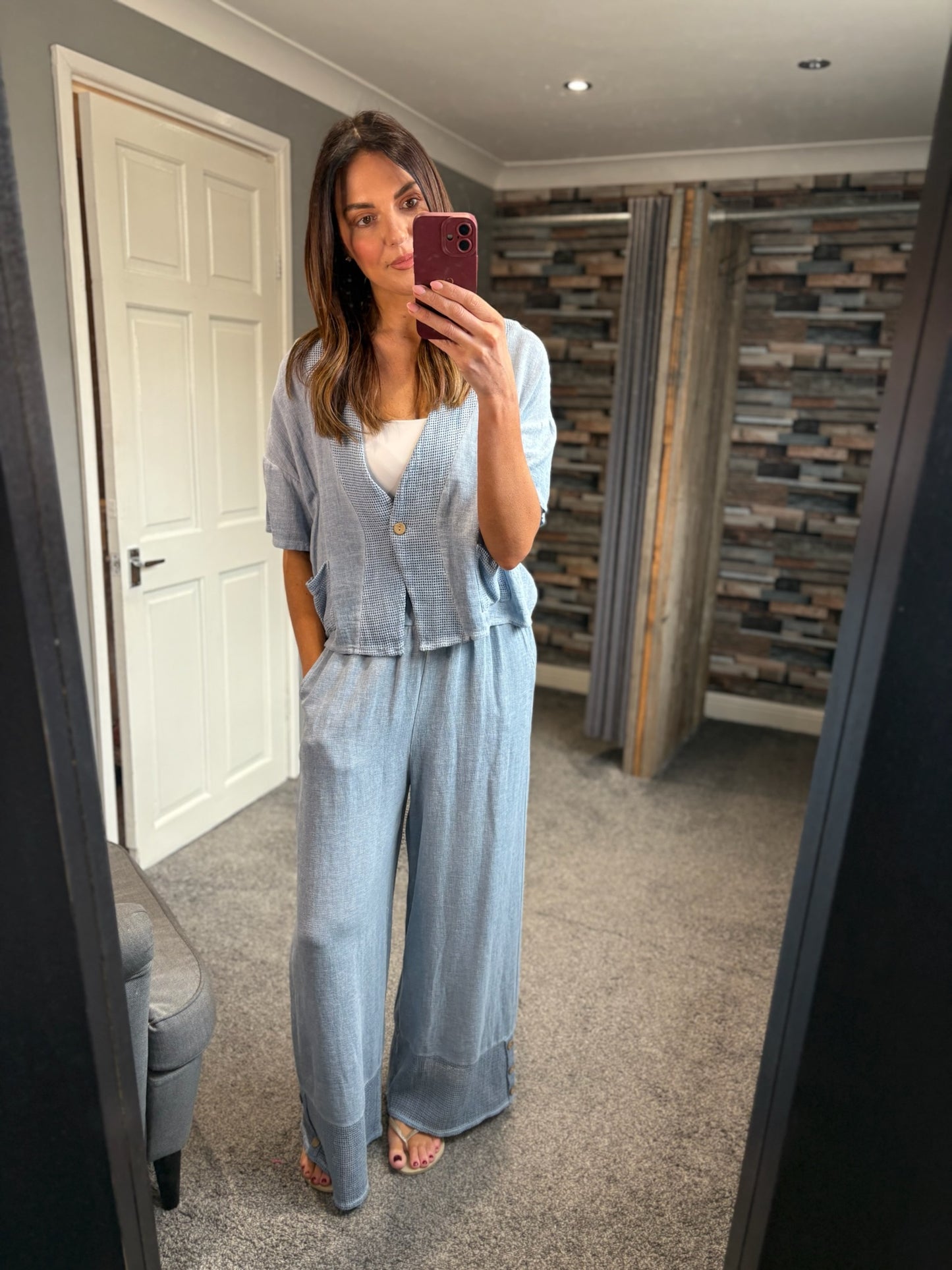 Linen Waffle Trim Cardi