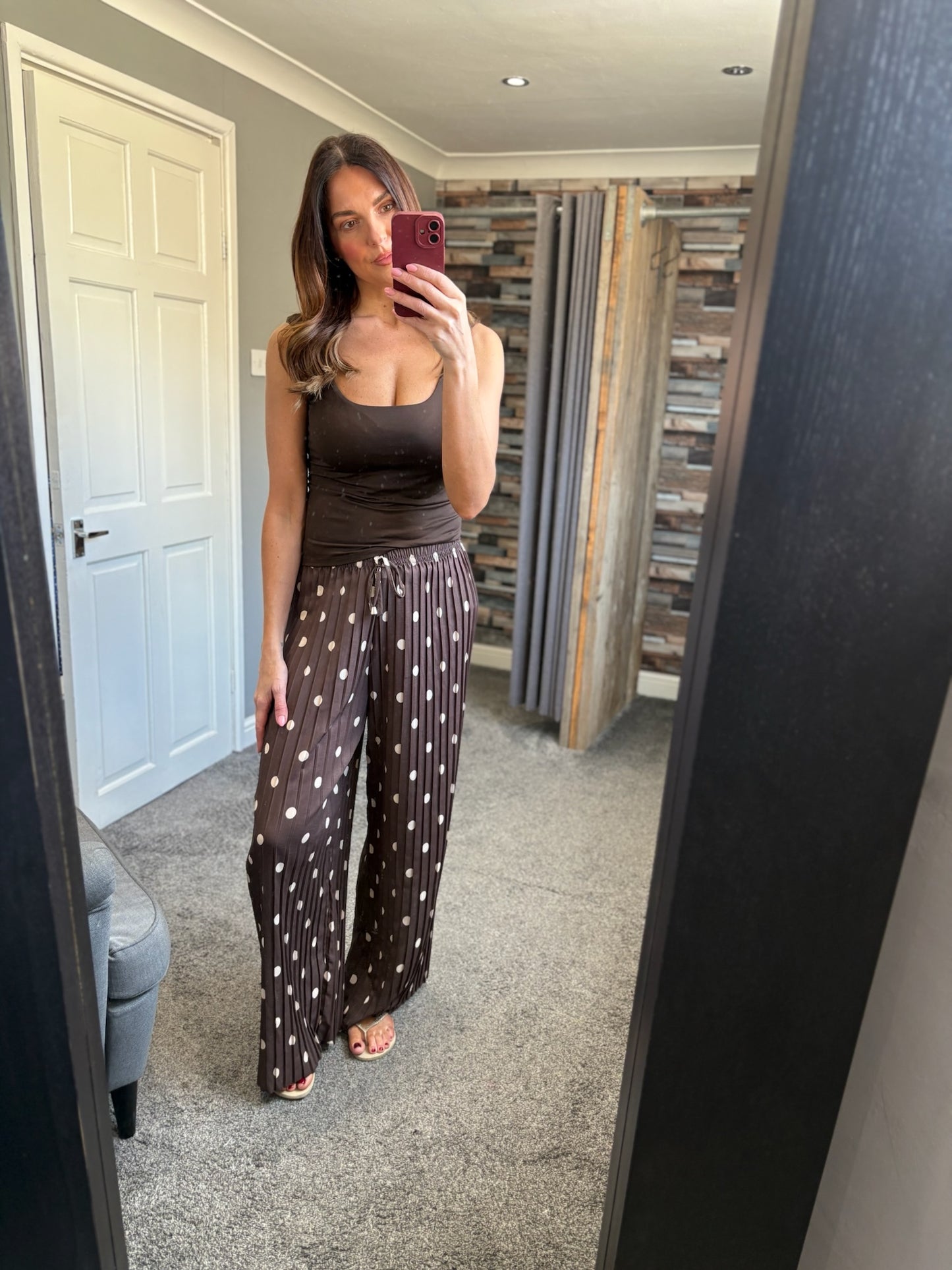 Wide Leg Trousers - Spotty Pleated