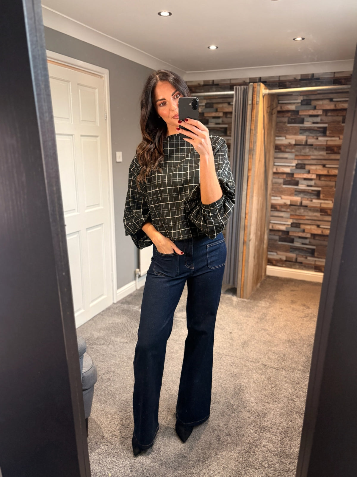 Checked Batwing Blouse